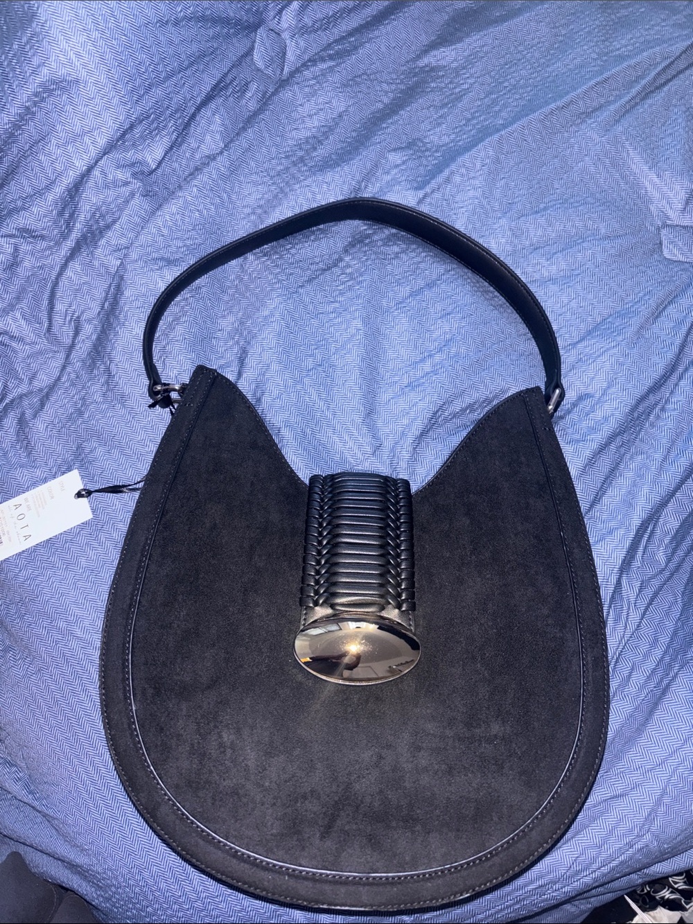 Nordstrom Black Suede Shoulder Bag with Polished Silver Accent